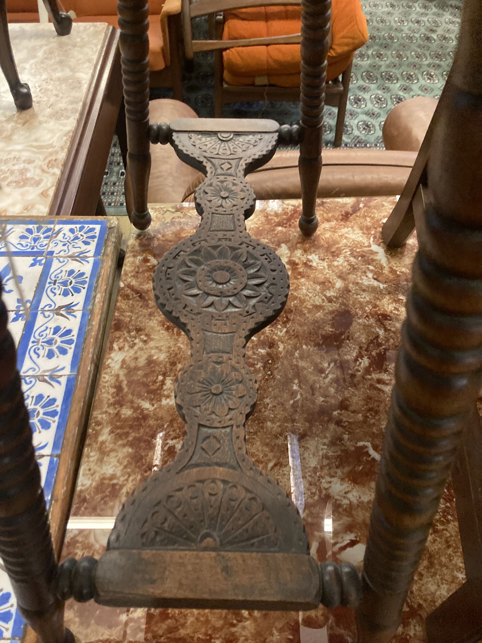 A carved rectangular bobbin leg occasional table, width 30cm height 62cm